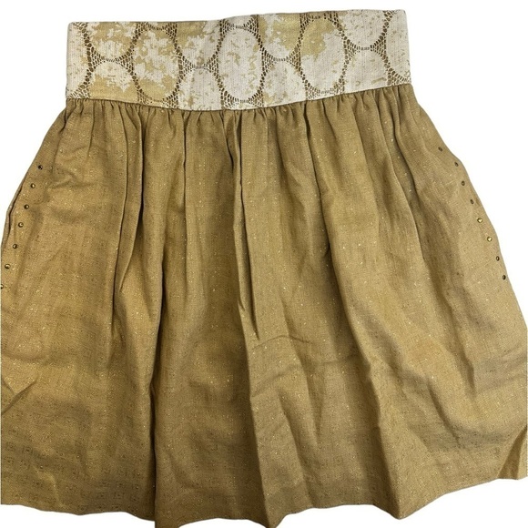 ANTHROPOLOGIE Lauren Moffatt Linen Skirt with Studded Pockets & Silk Lining - Picture 2 of 10